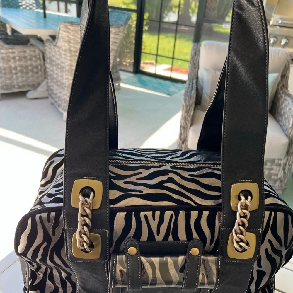 Pet Flys Zebra Print Tote with Black Handles